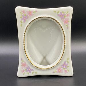 Vintage Interpur White Porcelain Floral Gold Trim Oval Picture Tabletop Frame